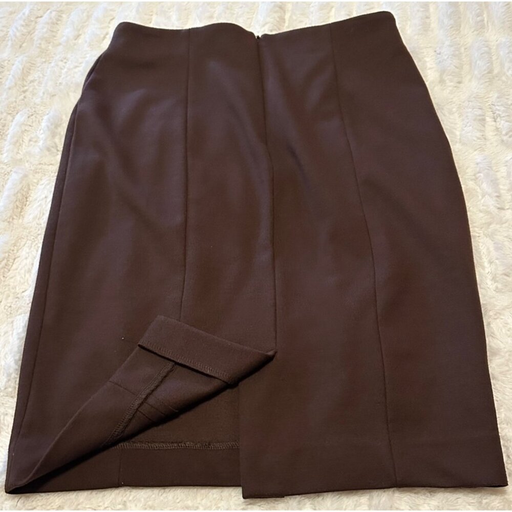 Premise Petite Brand Brown Pencil Skirt Polyester Rayon Blend Women's Size 8P - Picture 12 of 15